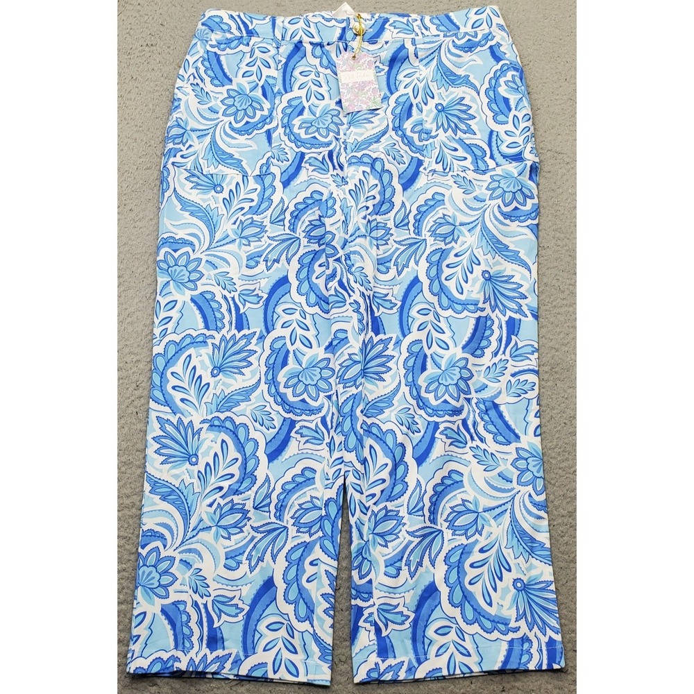 Stella Parker Cropped Pants Women 10 Multi Paisley Print Adjustable Buckle Waist